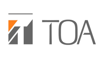 TOA Firmenlogo graues Symbol Schriftzug