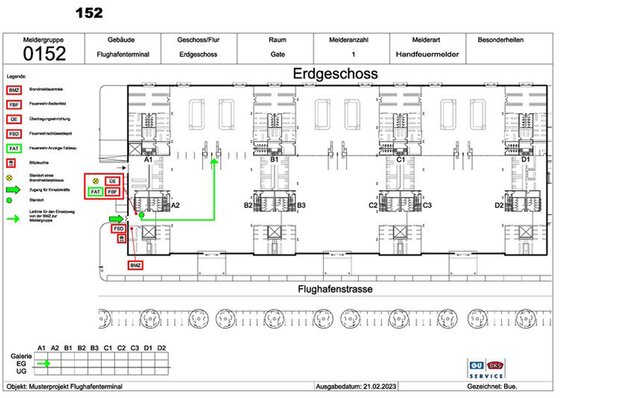 Feuerwehrplan Gate Erdgeschoss Flughafen