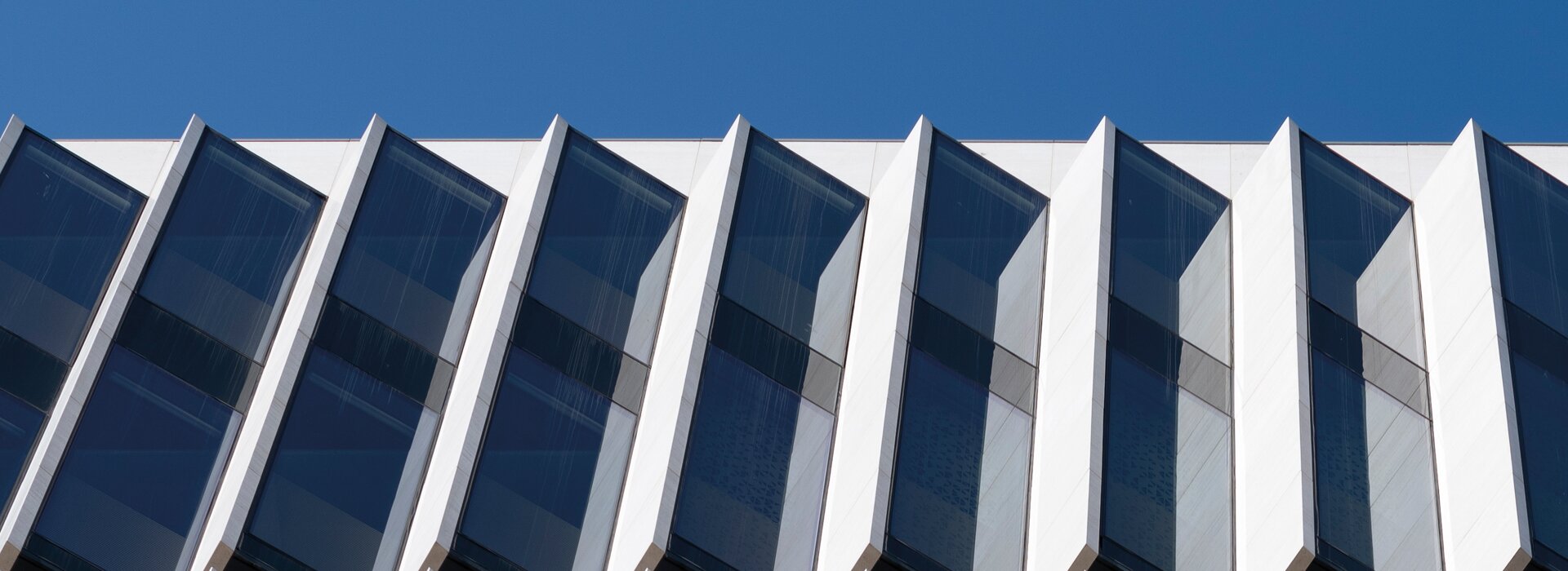 Modernes Gebäude mit heller Fassade, davor eine belebte Haltestelle und Stadtleben